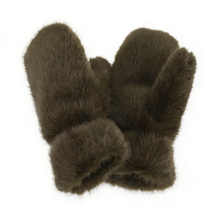 Faux Fur Gloves - Olive