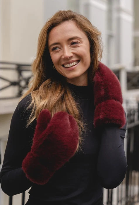 Faux Fur Gloves - Red Mahogany
