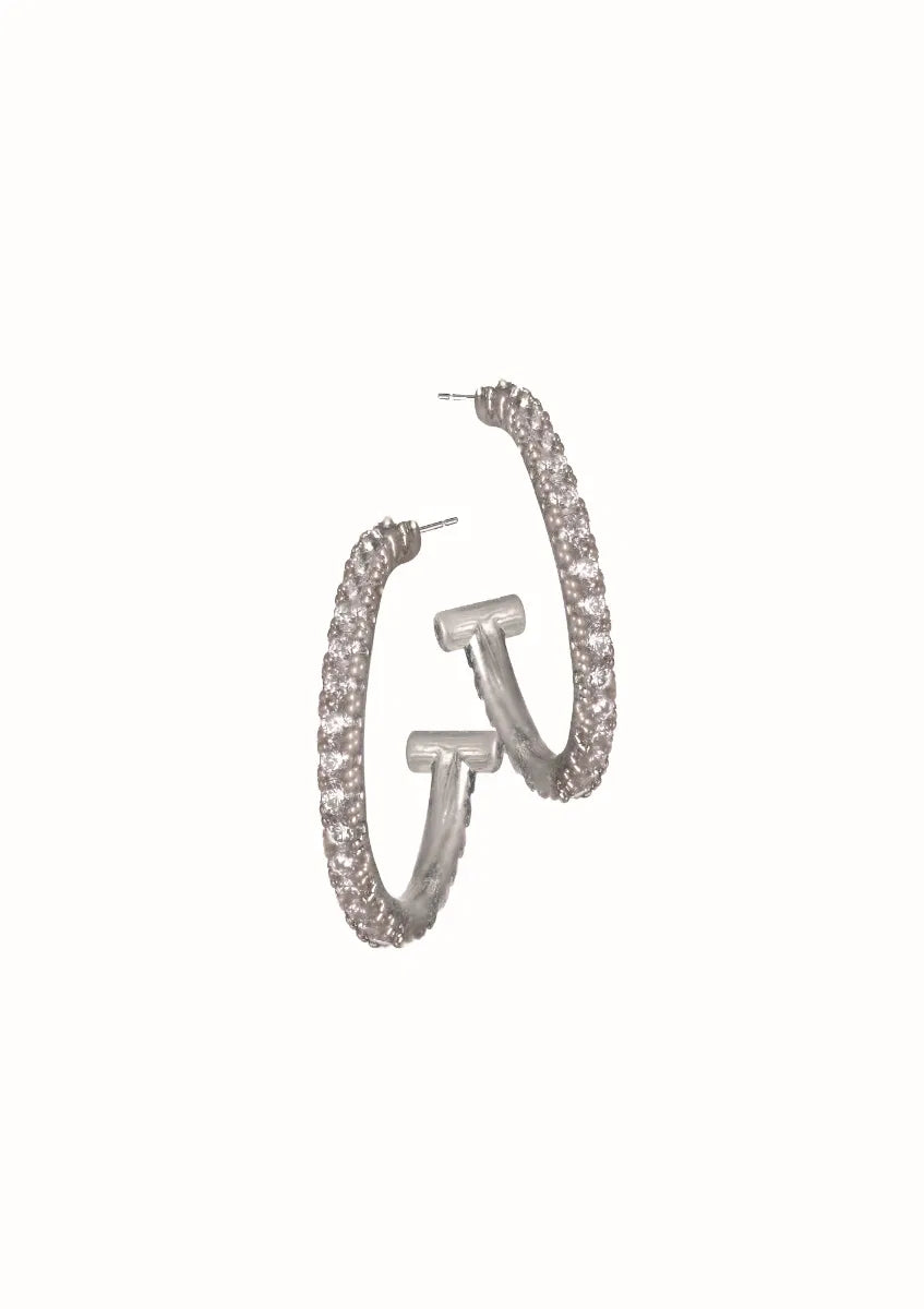 Hot Tomato - E - Hammerhead Hoops set W/Sparkle - Worn Silver & Zircon