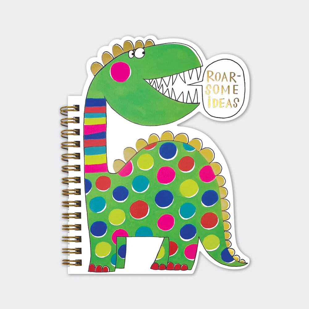 Roar-some Dinosaur Shaped Wire Bound Notebook | Gold Foil & Colourful Spots