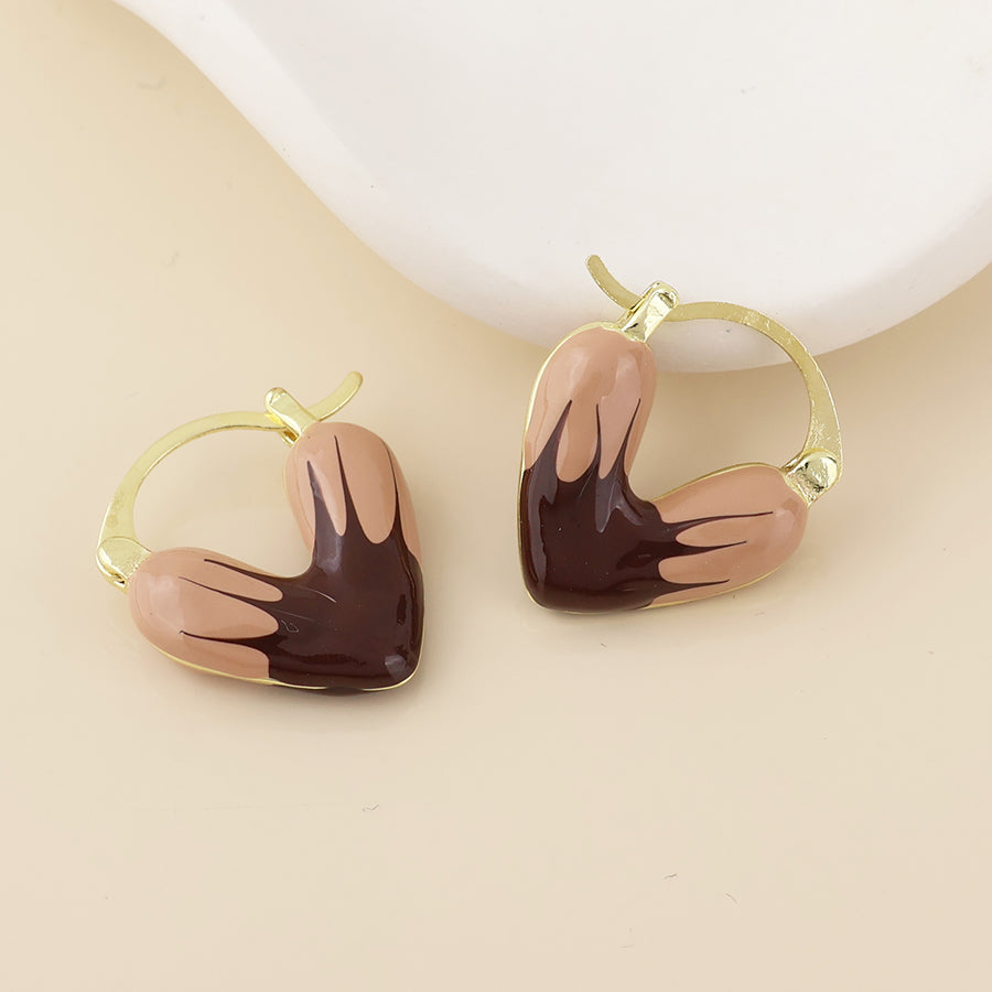 POM - Muse stainless steel gold plated taupe mix heart hoop earrings