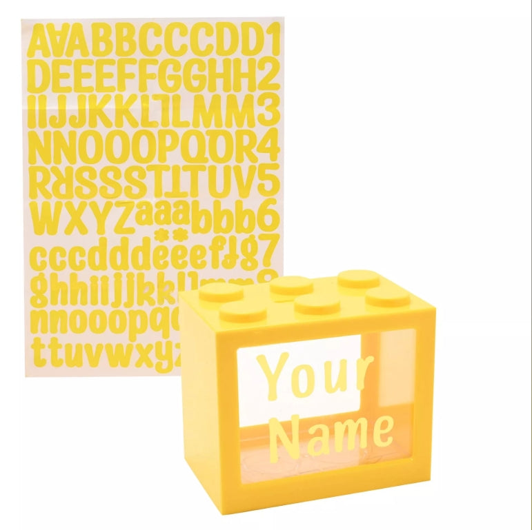 Sale - Bank Blox - Personalisable Money Box with Full Alphabet Sticker Sheet