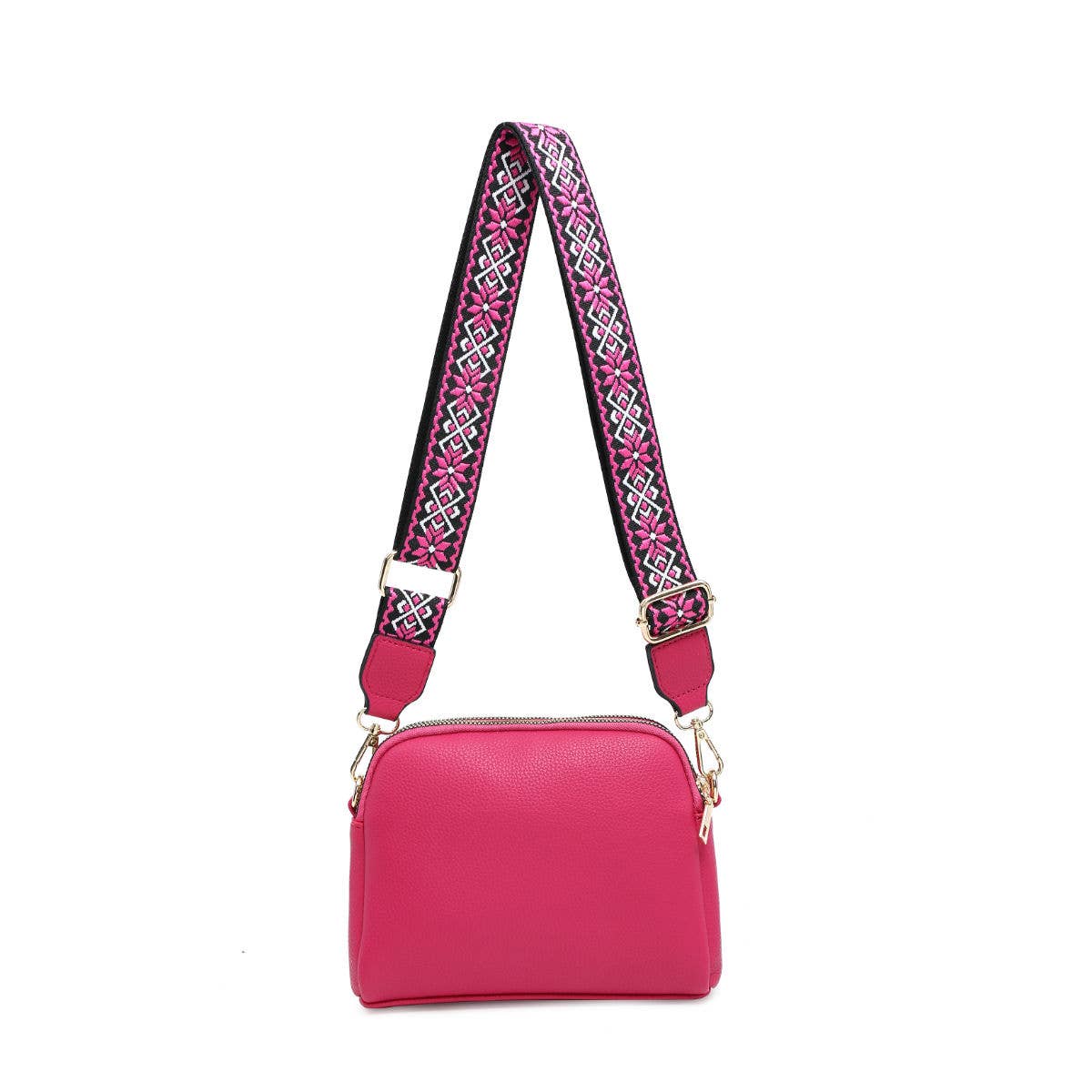 Cross Body Handbag with double zip top sections: Wine