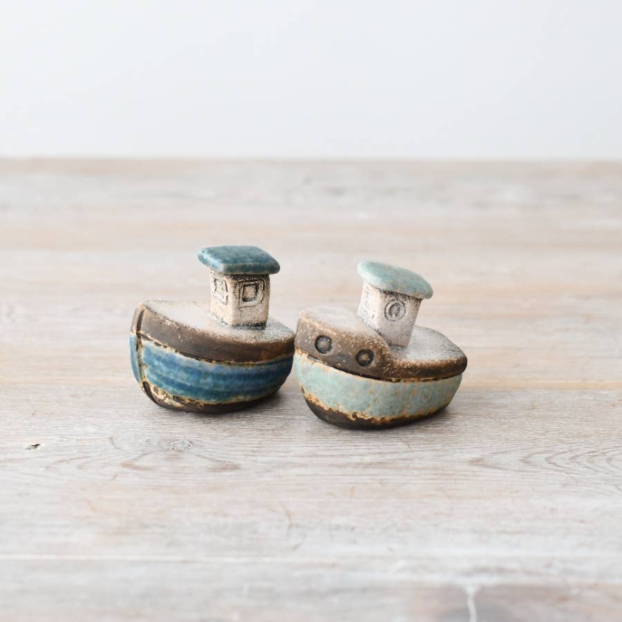 Small Speckled Blue Boat Deco, 8.5cm