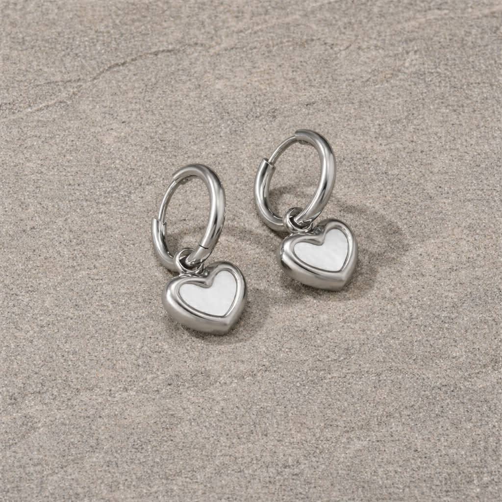 Tarnish Resistant Pearlescent Heart Huggies: Gold