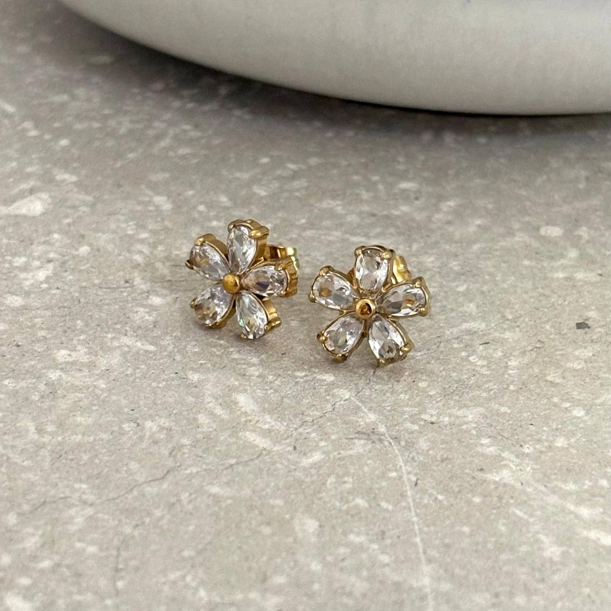 Tarnish Resistant Zirconia Flower Studs