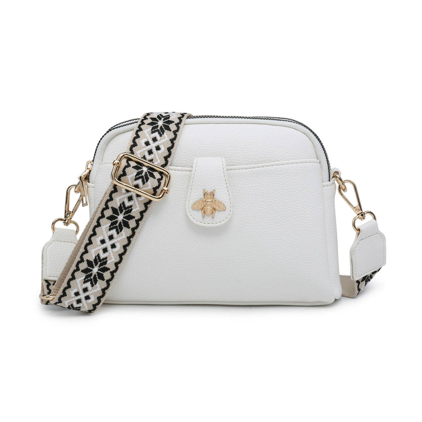 Cross Body Handbag with double zip top sections: Wine