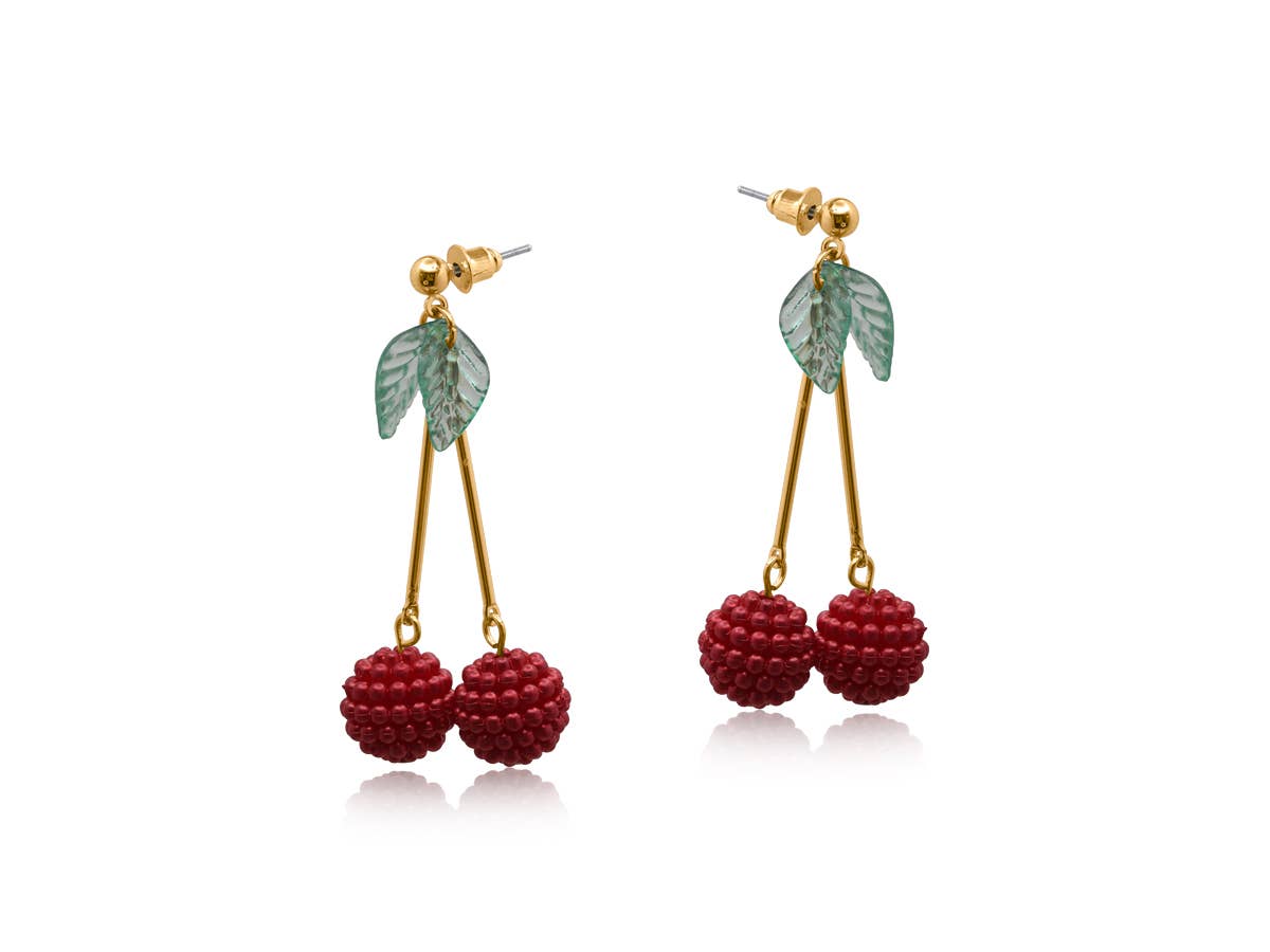 Lilly Beaded Cherry Earrings: RED