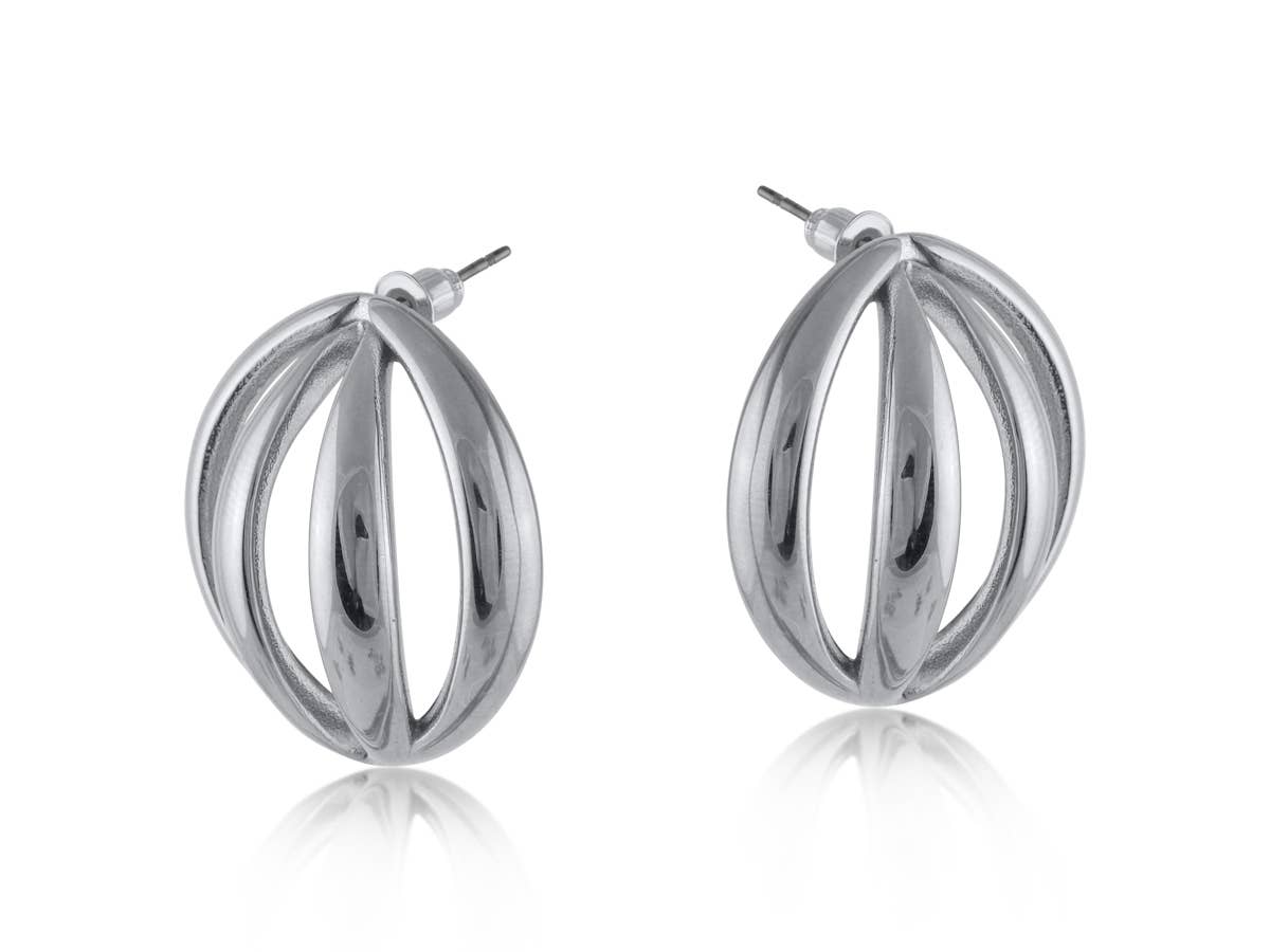 Sale - EVDOKIA CAGED STAINLESS STEEL EARRINGS: SILVER
