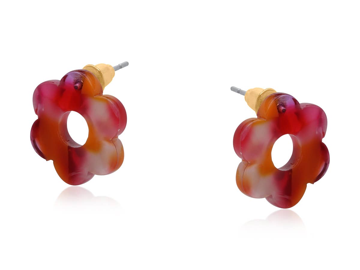 ANA PETITE RESIN FLOWER STUD EARRINGS : RED