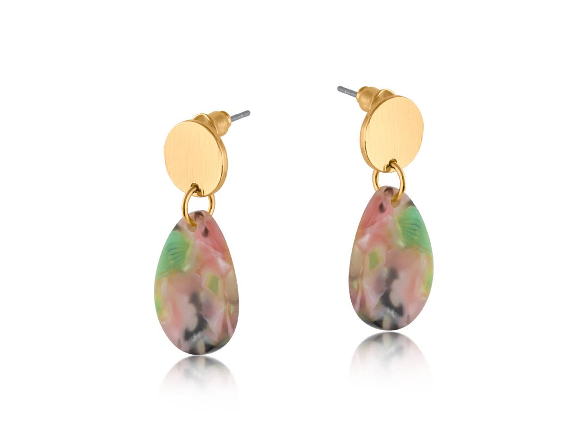 ISOLA DROP METAL AND RESIN EARRING: GREEN