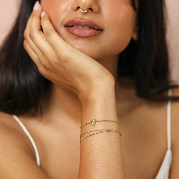 Gold Stainless Steel Tiny Antiqued Heart Bracelet