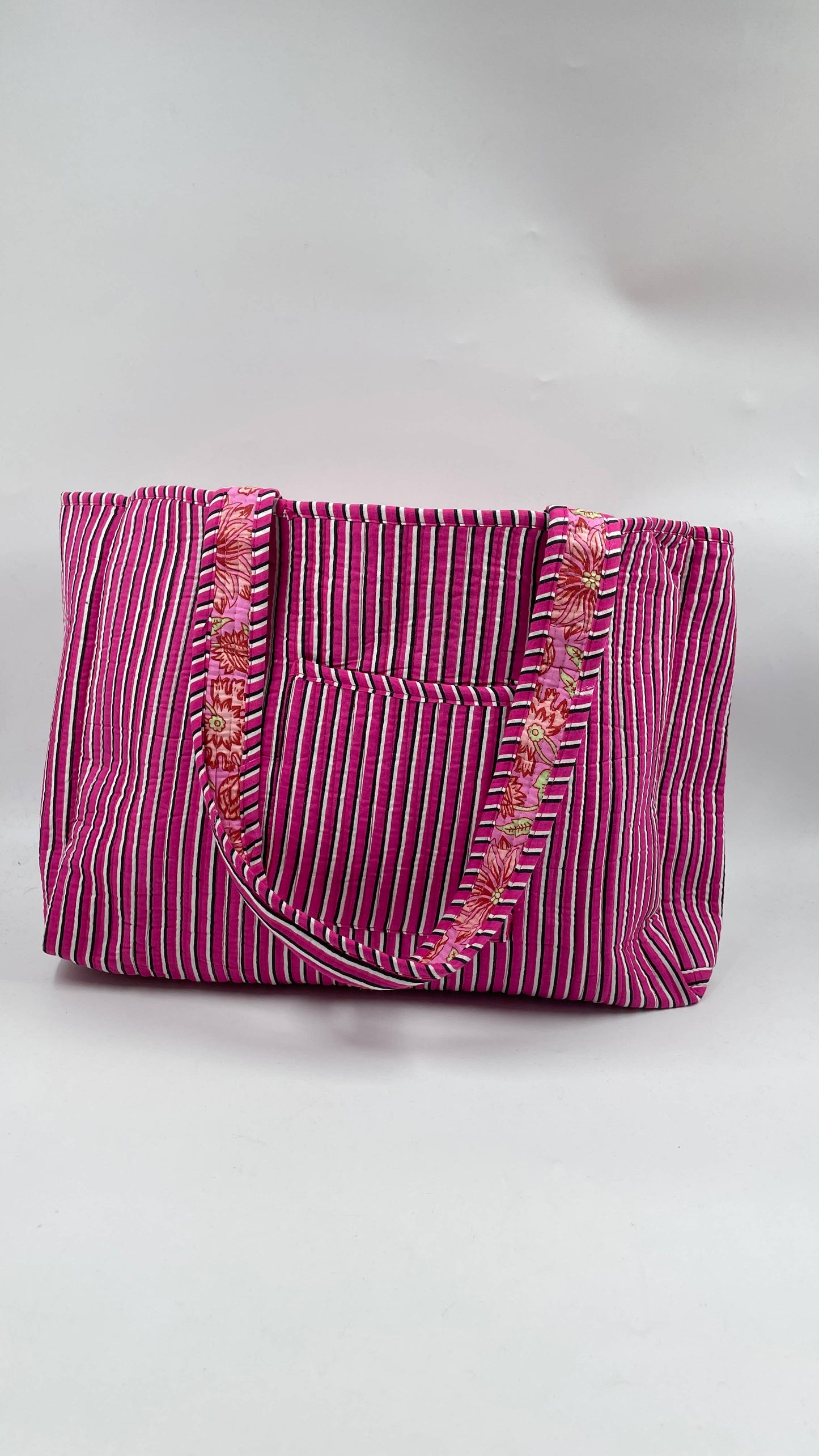 100% Cotton Kantha Quilted Boho Floral Reversible Tote(Small