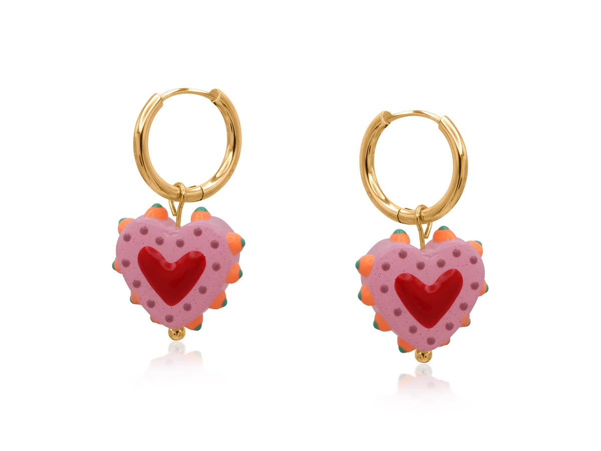 SANTA FE HEART CHARM EARRINGS: PINK
