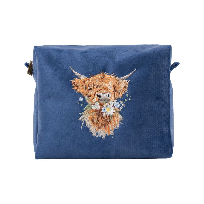 Wrendale - 'Daisy Coo' Highland Cow Embroidered Cosmetic Bag