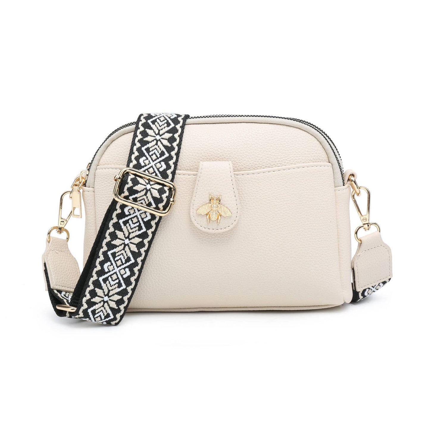 Cross Body Handbag with double zip top sections: Wine