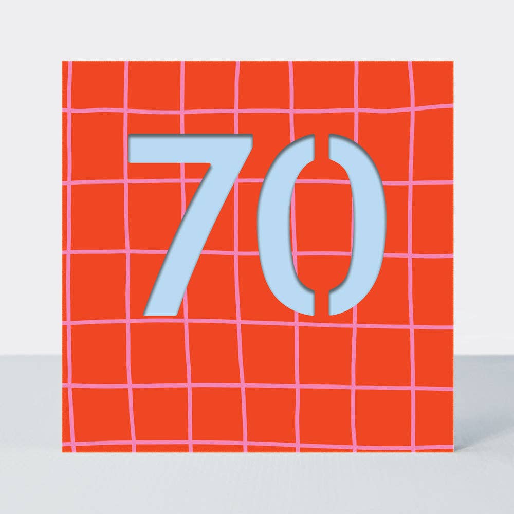 Bon Bon - Age 70 Birthday Card/Red Grid