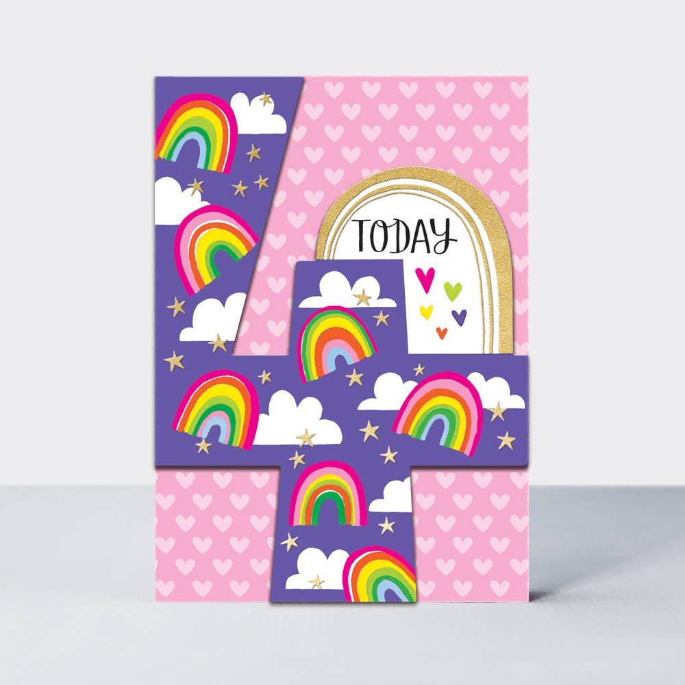 Ditto - Age 4 Girl/Rainbows & Hearts Birthday Card