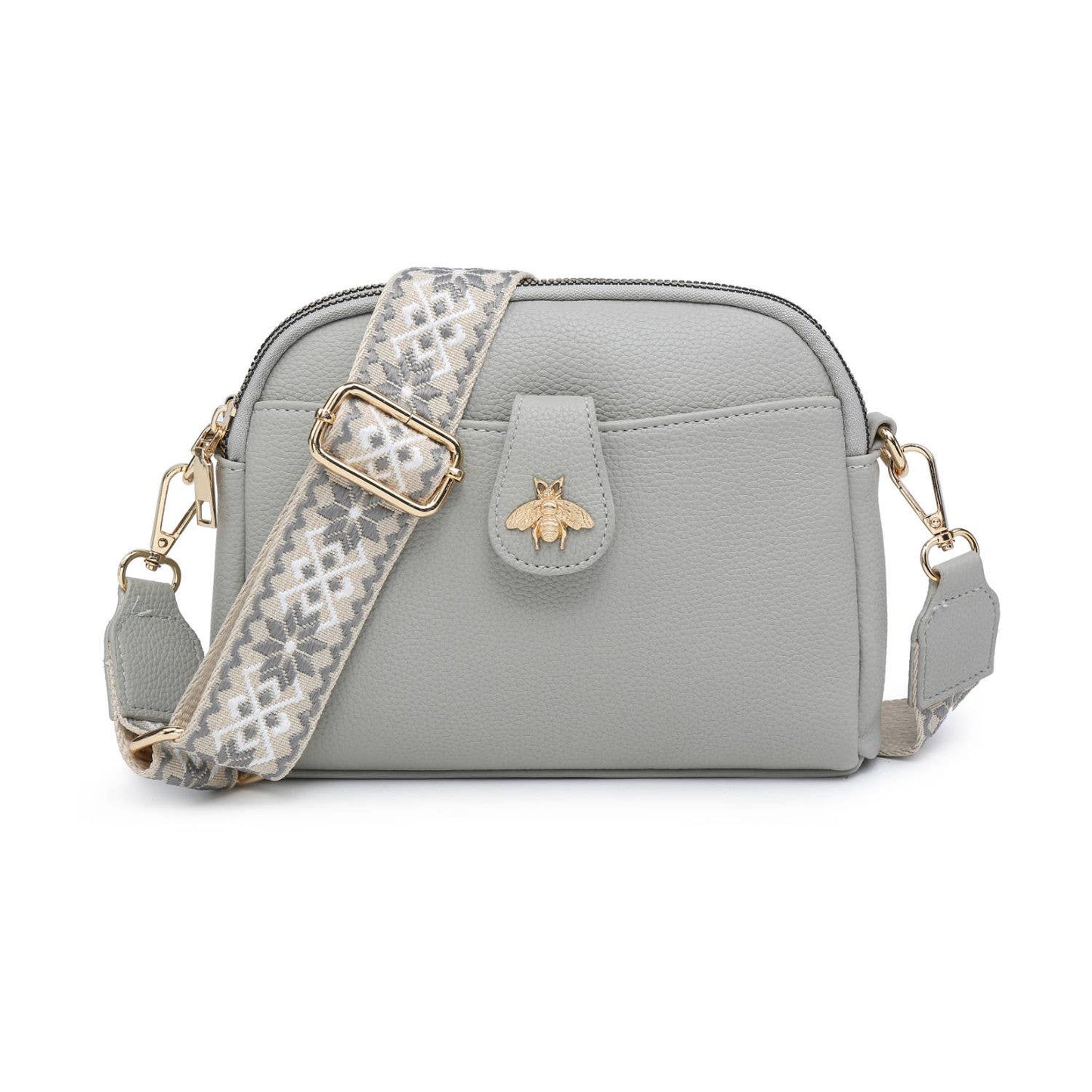 Cross Body Handbag with double zip top sections: Wine