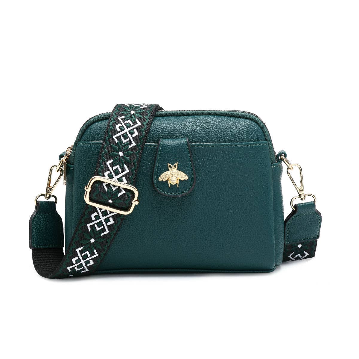 Cross Body Handbag with double zip top sections: Wine