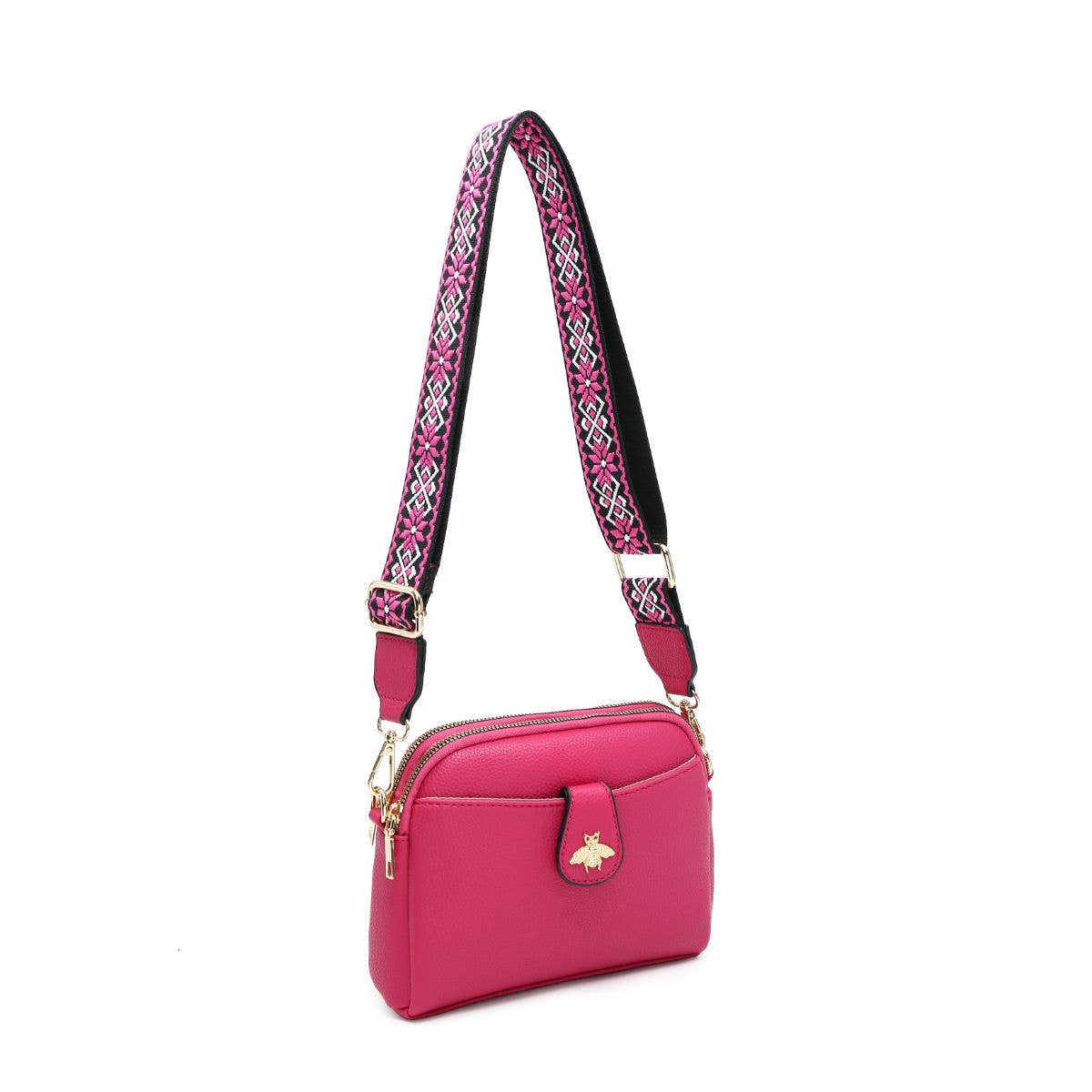 Cross Body Handbag with double zip top sections: Wine