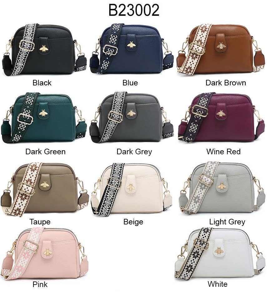Cross Body Handbag with double zip top sections: Wine