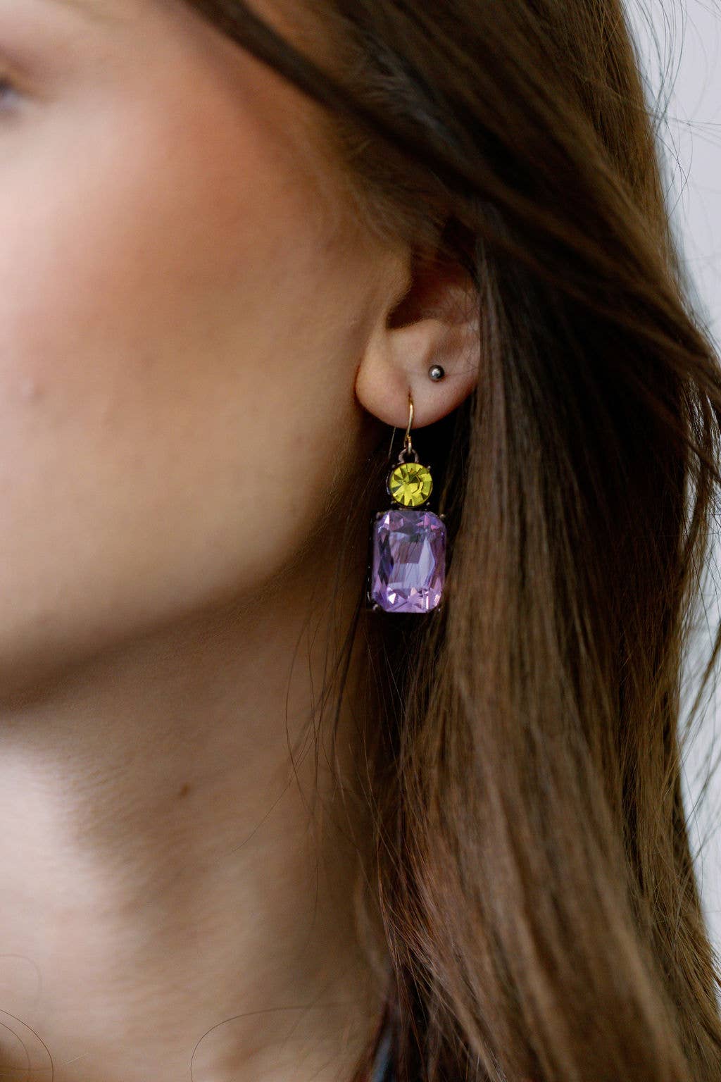 Twin Gem Earring in Violet & Yellow
