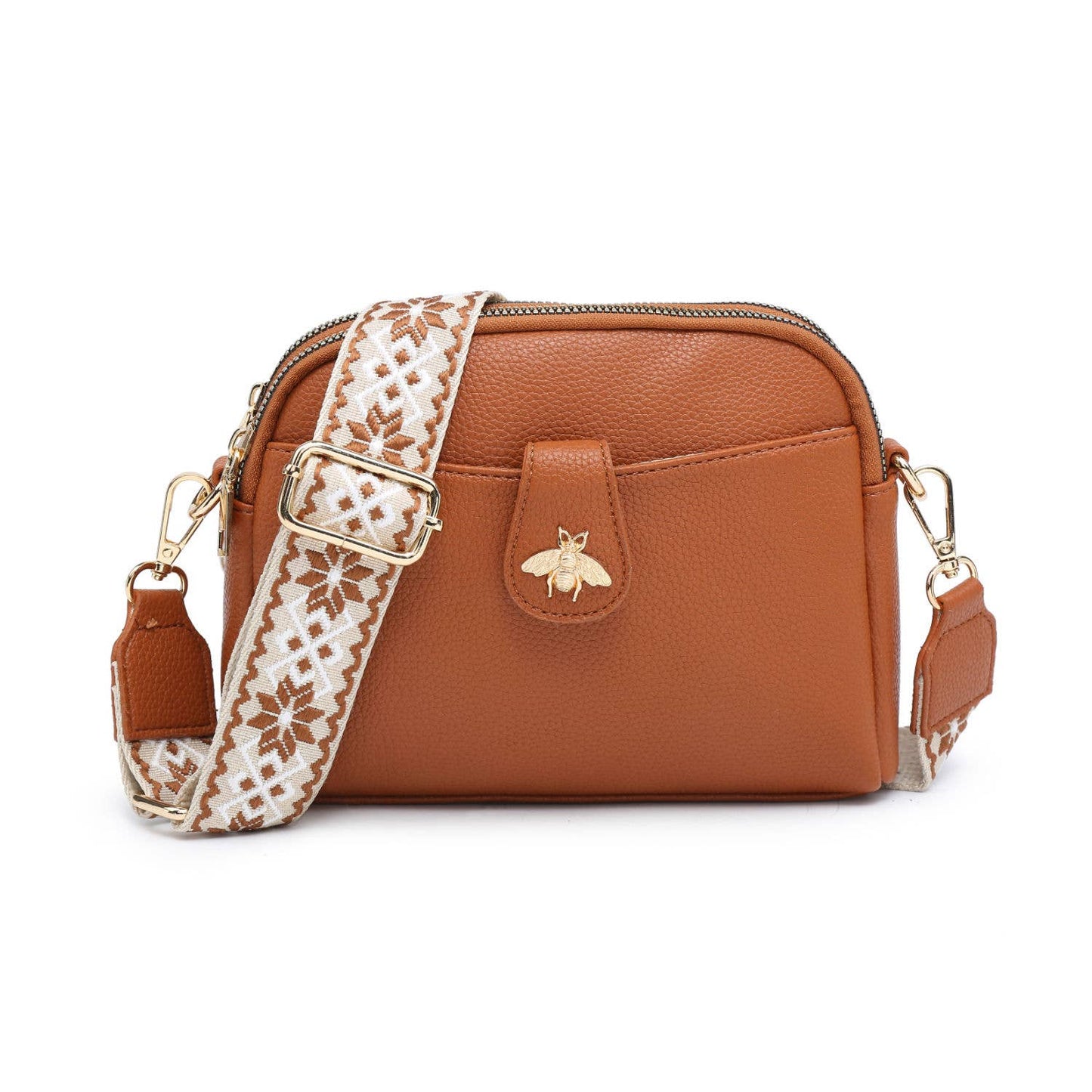 Cross Body Handbag with double zip top sections: Wine