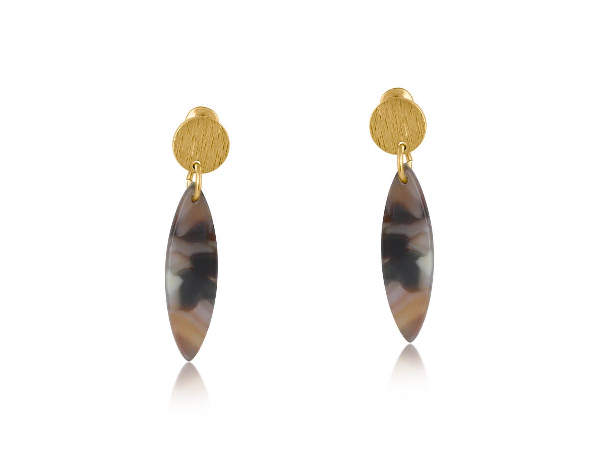 Hortense Metal and Resin Dangle Earrings: BROWN GREY