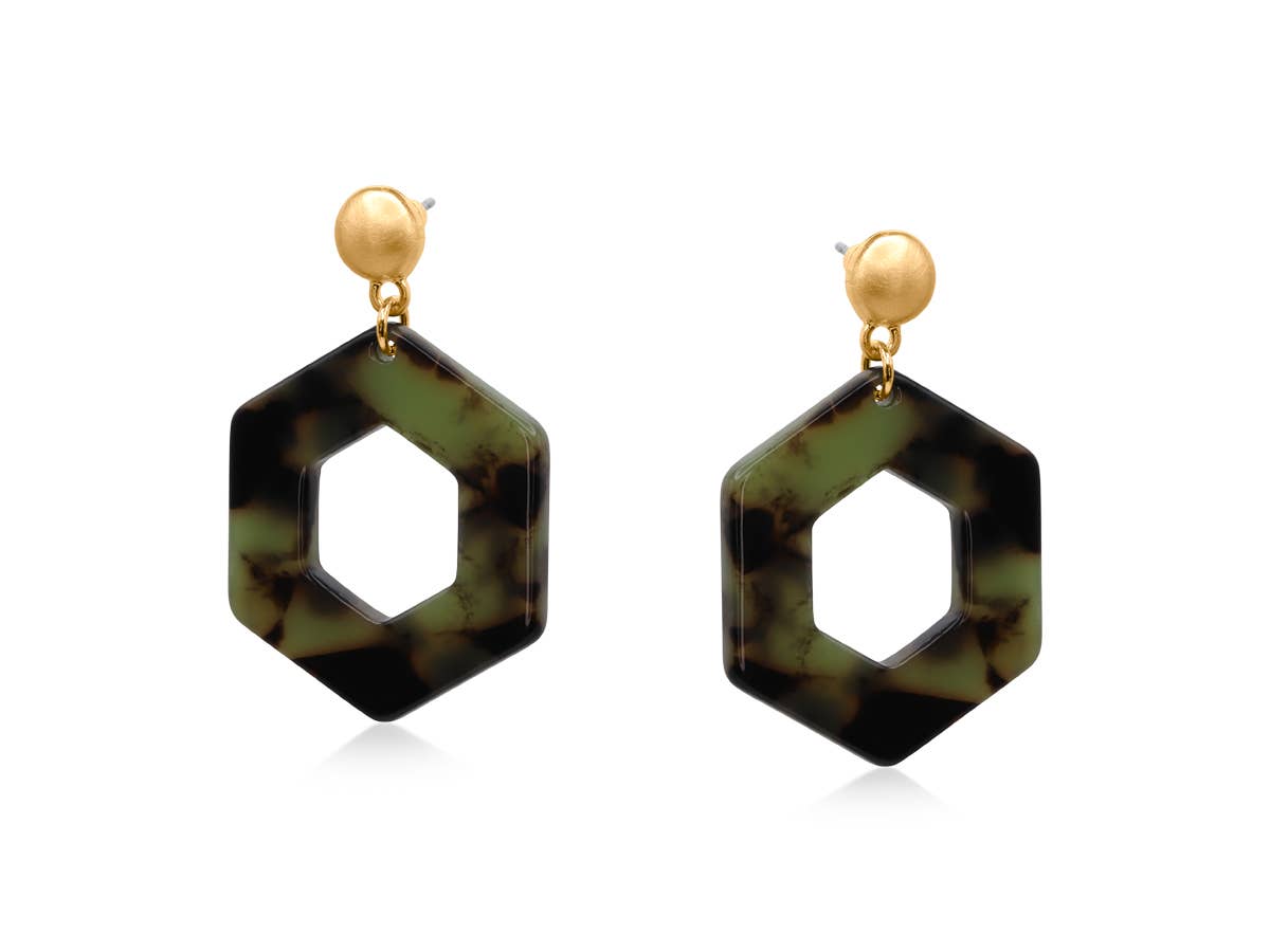 Paris Resin Geo Earrings : Green