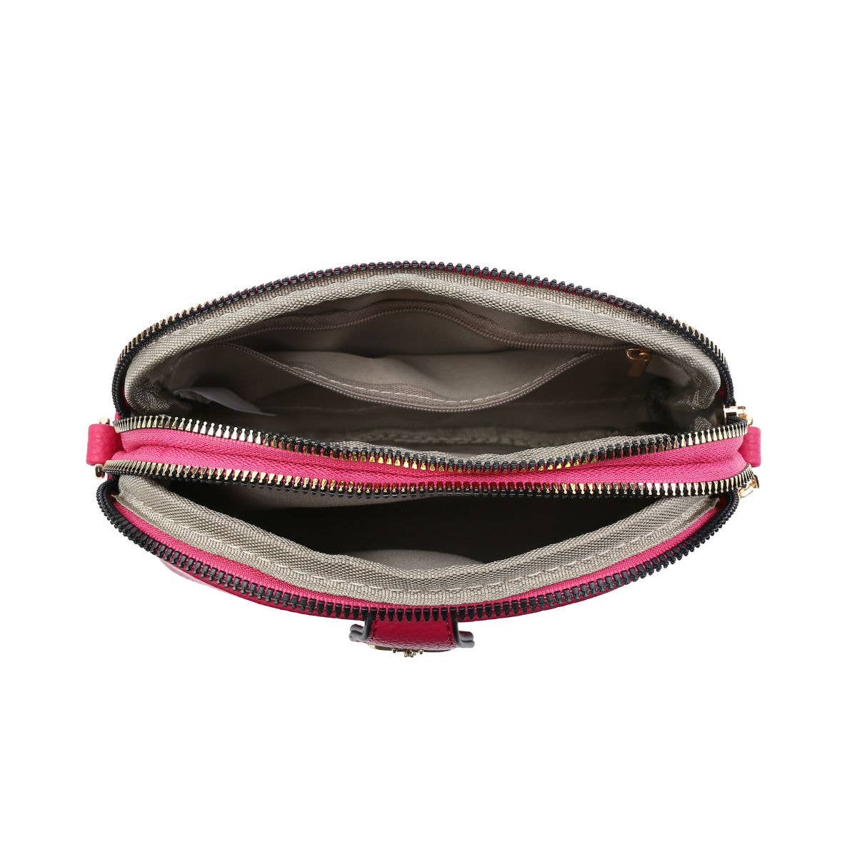 Cross Body Handbag with double zip top sections: Wine
