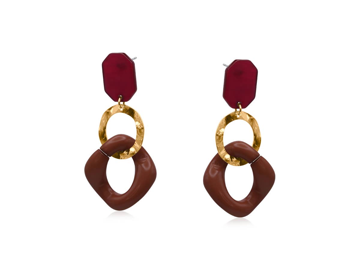 Moiraine Resin Chain Statement Earrings: RED/BROWN