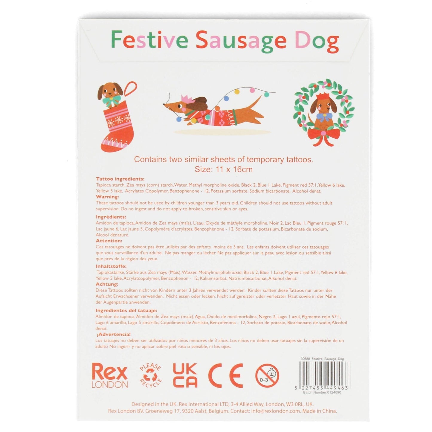 Temporary Tattoos - Festive Sausage Dog