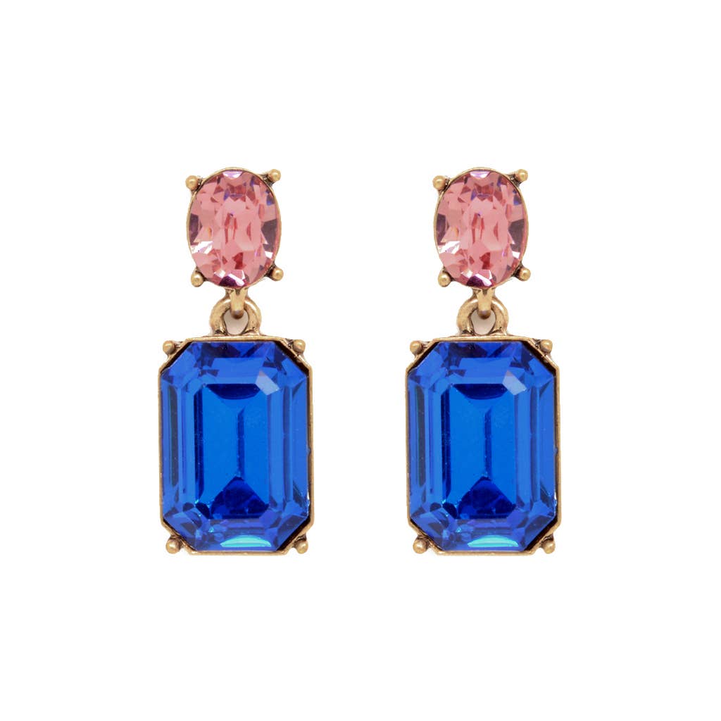 Oval Twin Gem Post Earring in Azure Blue & Pink