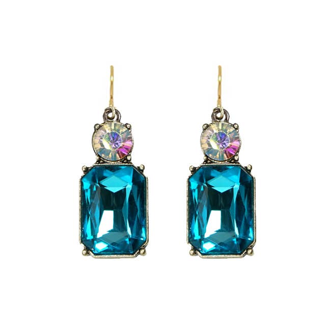 Twin Gem Earring in Turquoise & Aurora Borealis