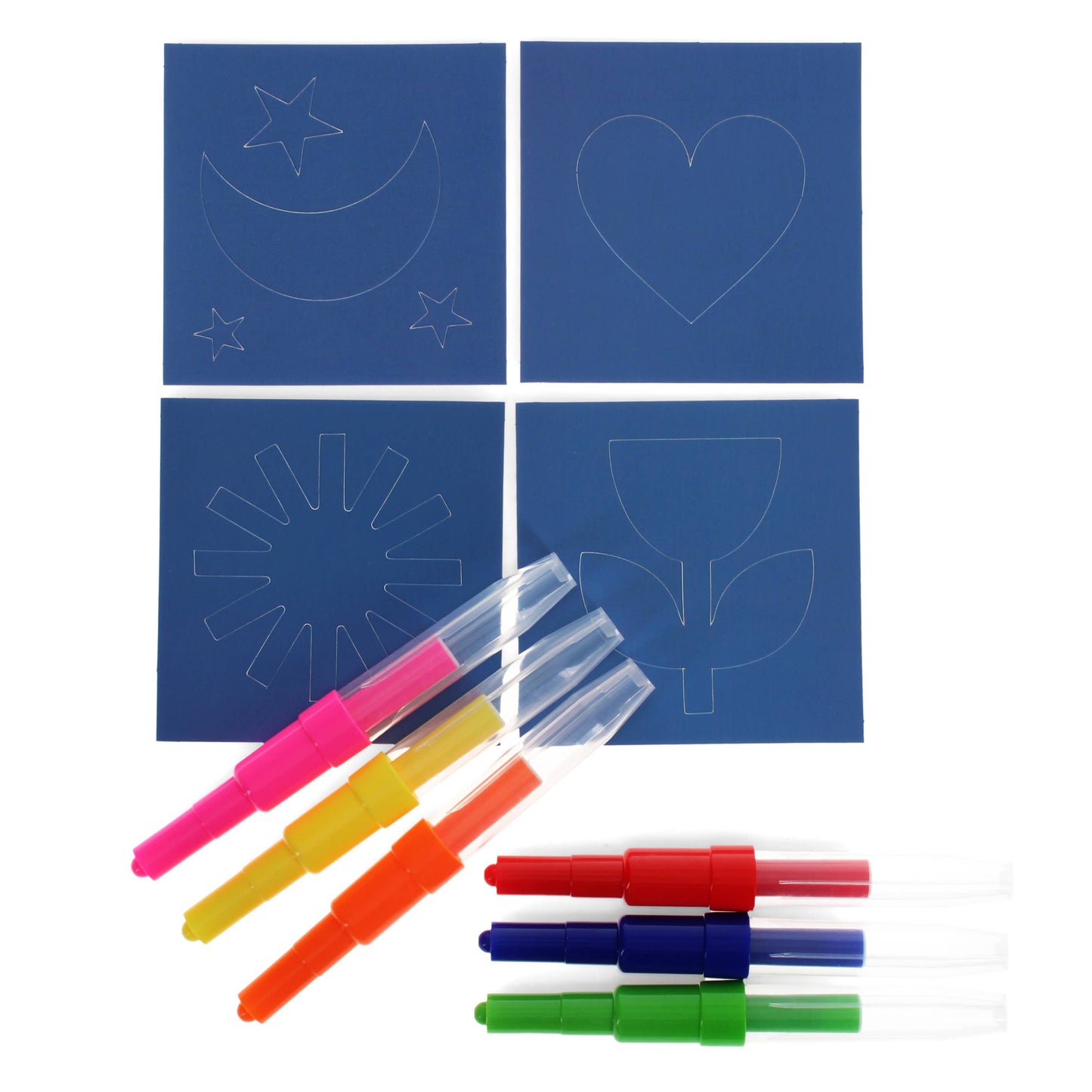 Magic rainbow coloured blow pens
