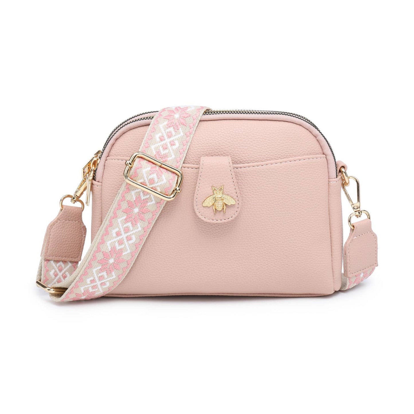Cross Body Handbag with double zip top sections: Wine
