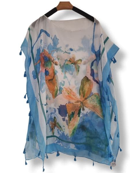 Passion Accessories - Summer Poncho with Tassel in Blue