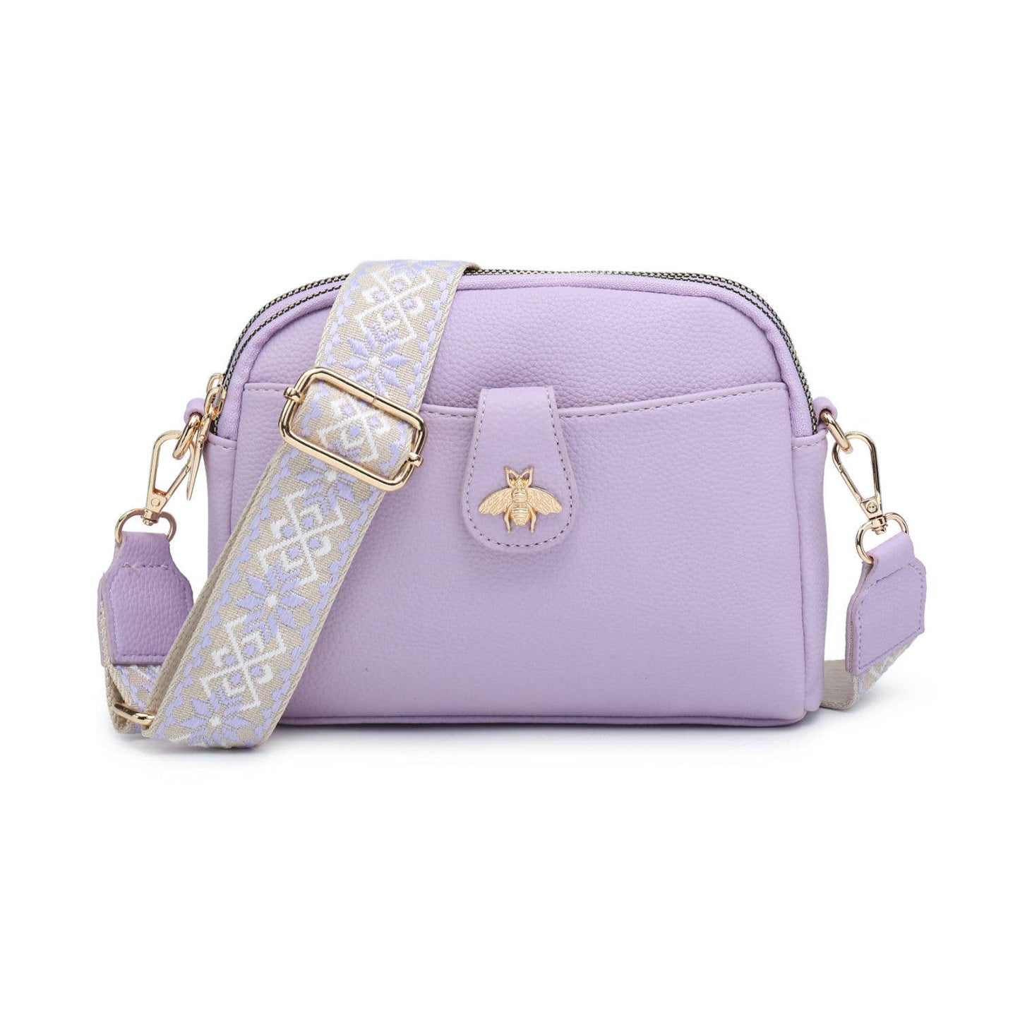 Cross Body Handbag with double zip top sections: Wine