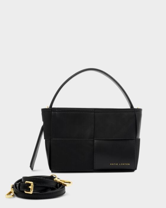Taya Hand Woven Suedette Top Handle Bag - In Black