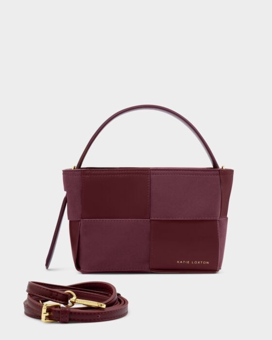 Taya Hand Woven Suedette Top Handle Bag - In Cherry