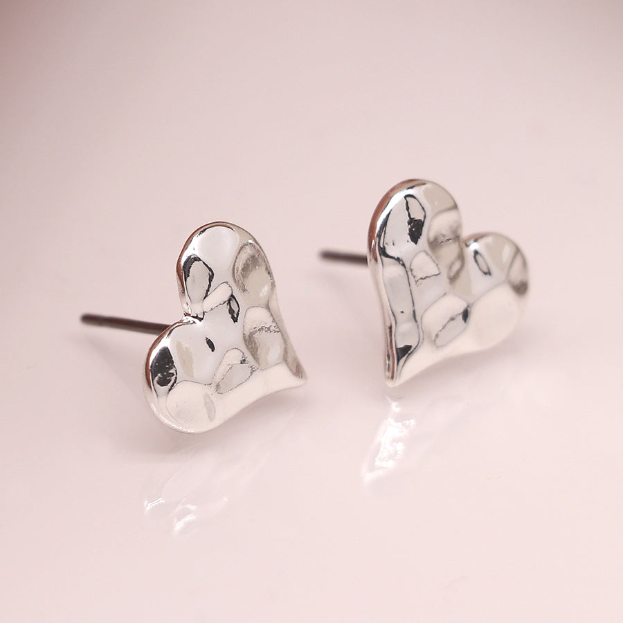 Hammered heart stud earrings