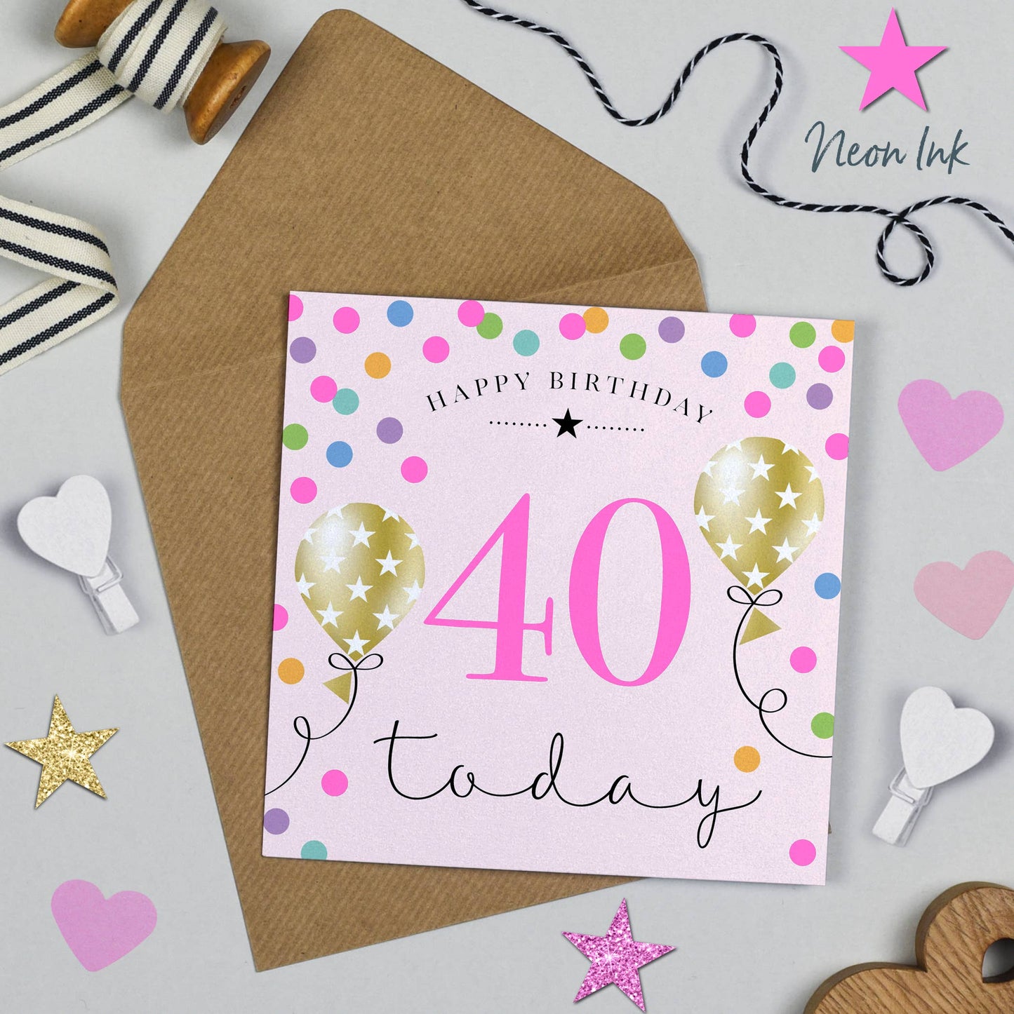 Balloon Brights 40th Birthday Pink