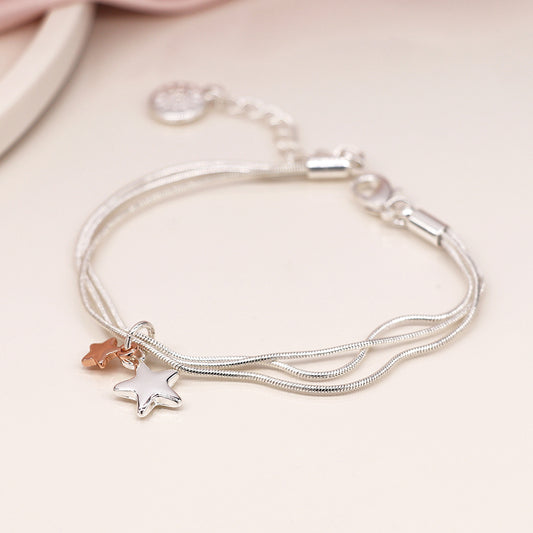 Triple chain bracelet with rose gold/silver stars