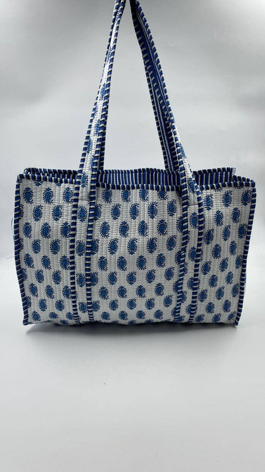 100% Cotton Kantha Quilted Boho Reversible (Small) Tote Bag