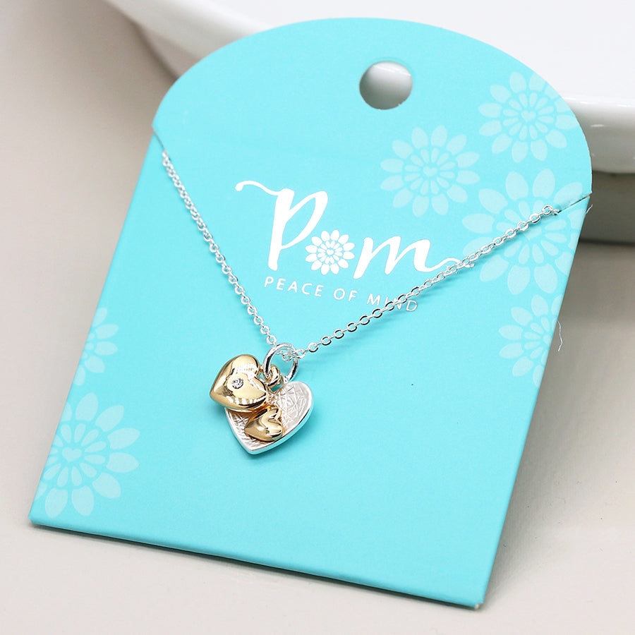 Silver and gold plated double heart necklace