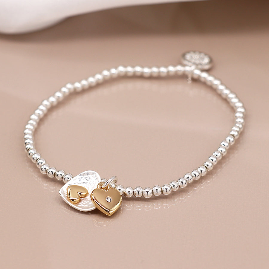 Silver and gold plated double heart bracelet