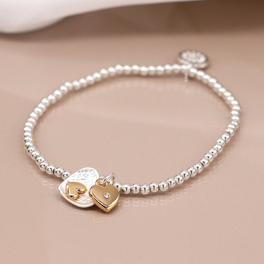 Silver and gold plated double heart bracelet