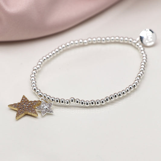 Faux gold and silver plated double crystal inset star bracelet