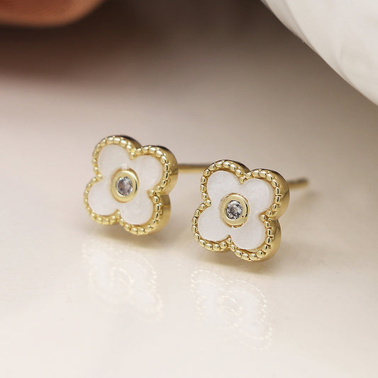 Golden small quatrefoil stud earring
